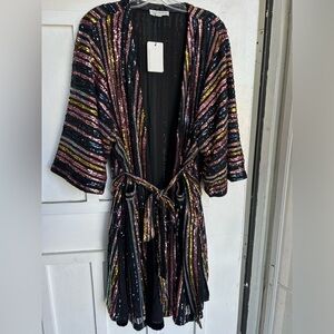 Skies Are Blue Pink and Gold Velvet Kimono